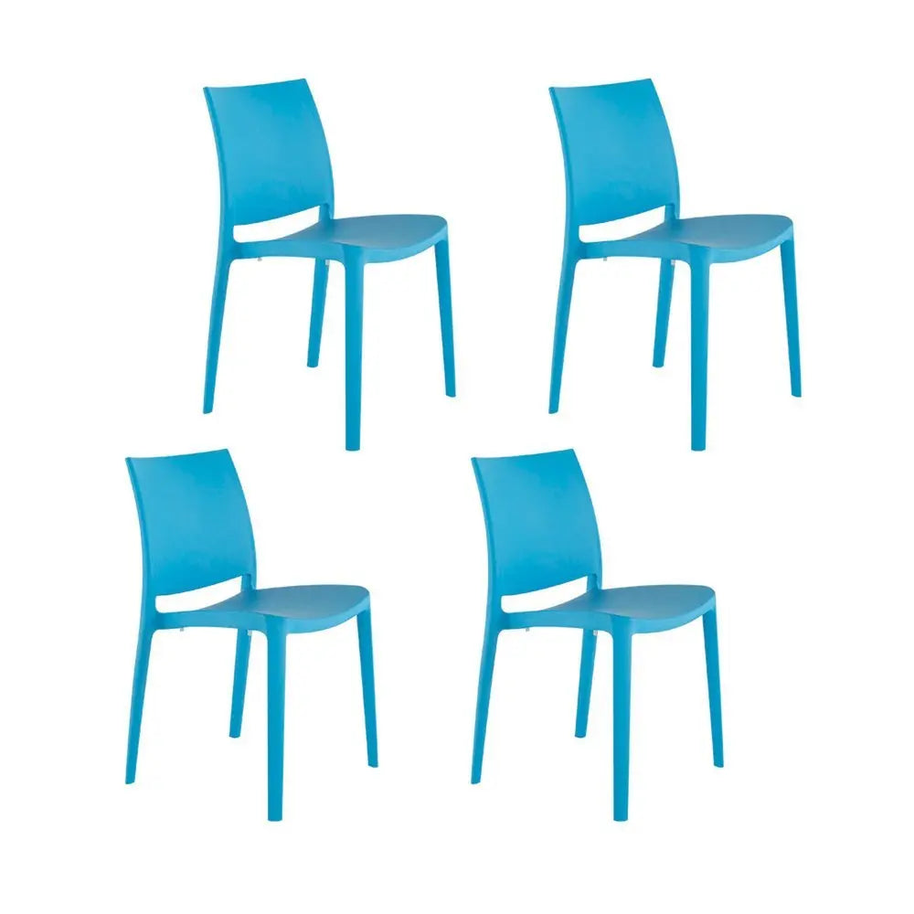 Set of Four Blue Heavy Duty Plastic Outdoor Stacking Dining Chairs - NOBLE HOME INTERIORS