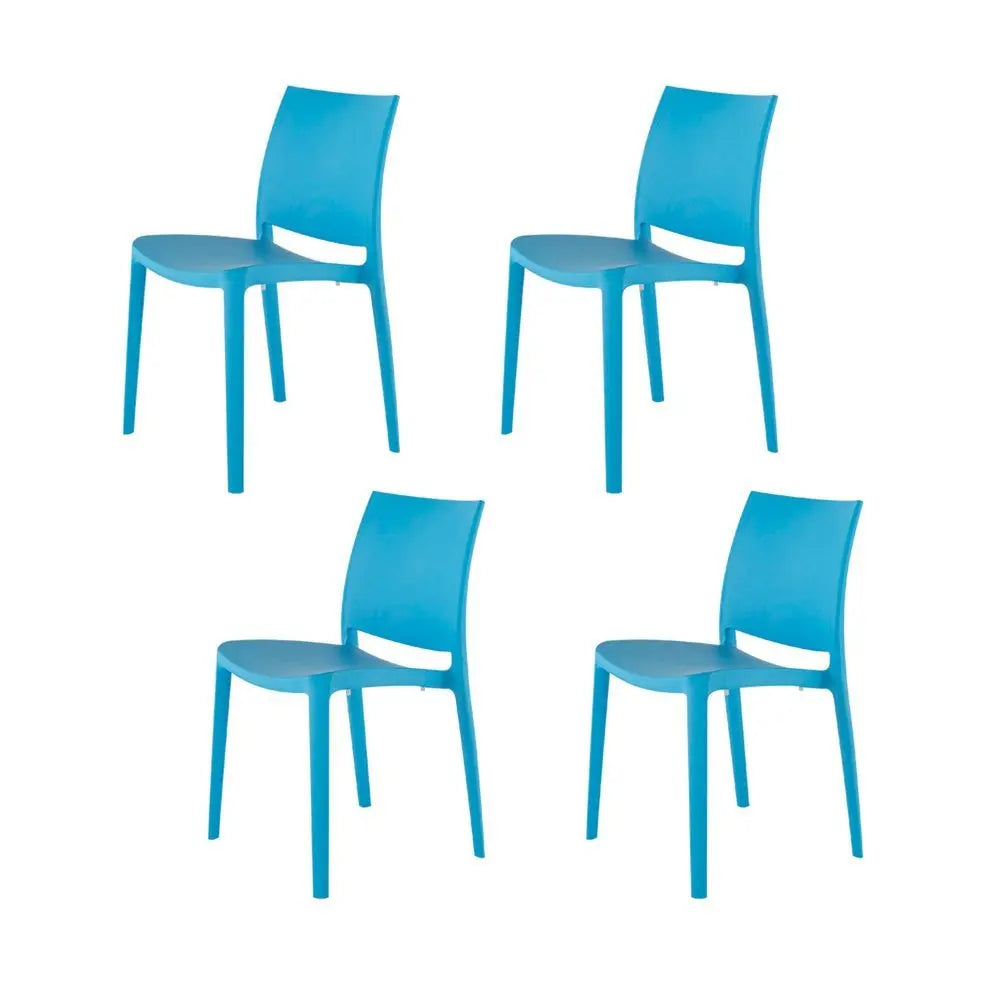 Set of Four Blue Heavy Duty Plastic Outdoor Stacking Dining Chairs - NOBLE HOME INTERIORS