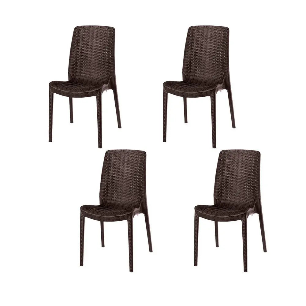 Set of Four Brown Heavy Duty Plastic Outdoor Stacking Dining Chairs - NOBLE HOME INTERIORS