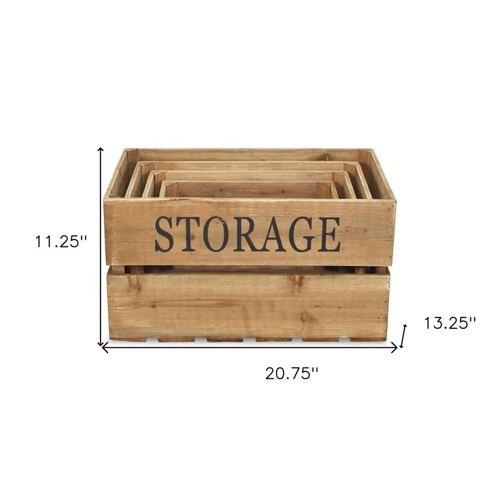 Set of Four Brown Solid Wood Crate - NOBLE HOME INTERIORS