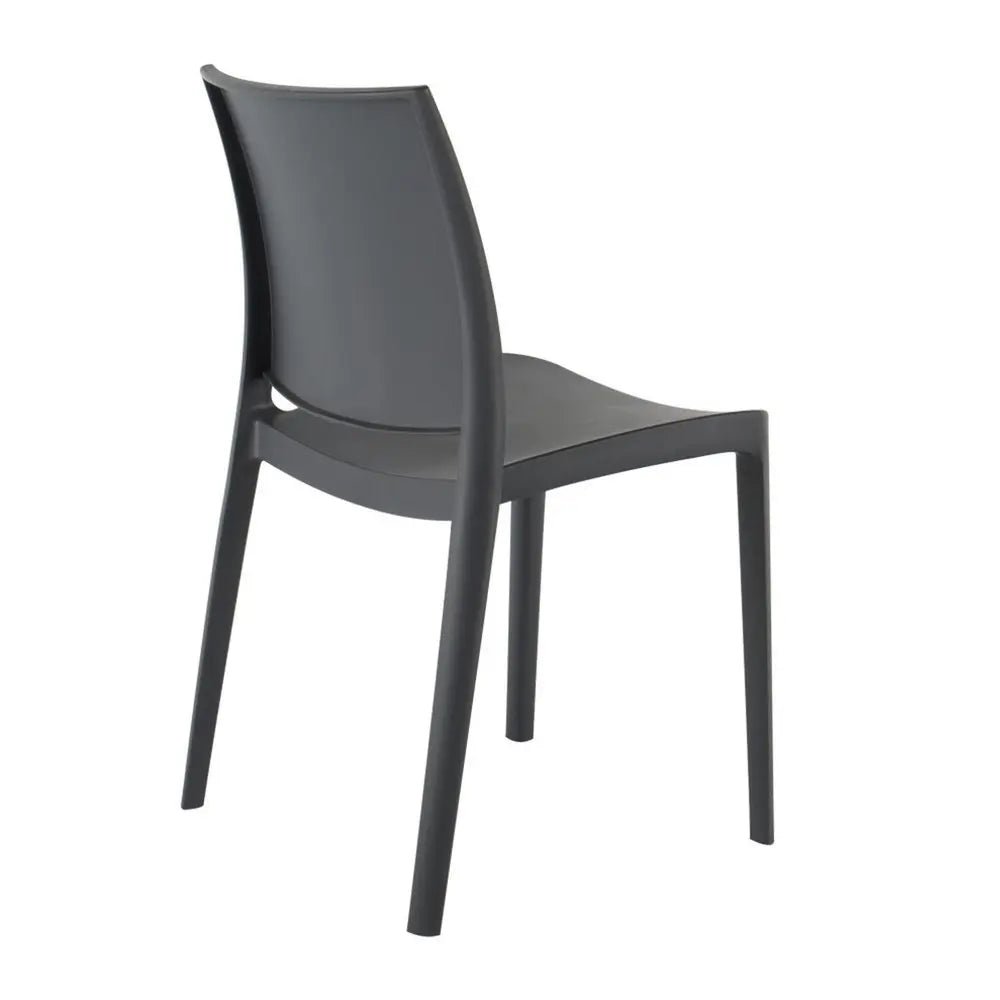 Set of Four Dark Gray Heavy Duty Plastic Outdoor Stacking Dining Chairs - NOBLE HOME INTERIORS
