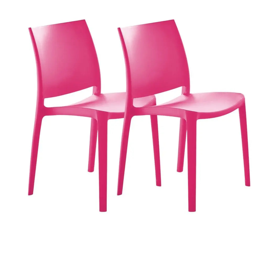 Set of Four Fuchsia Heavy Duty Plastic Outdoor Stacking Dining Chairs - NOBLE HOME INTERIORS