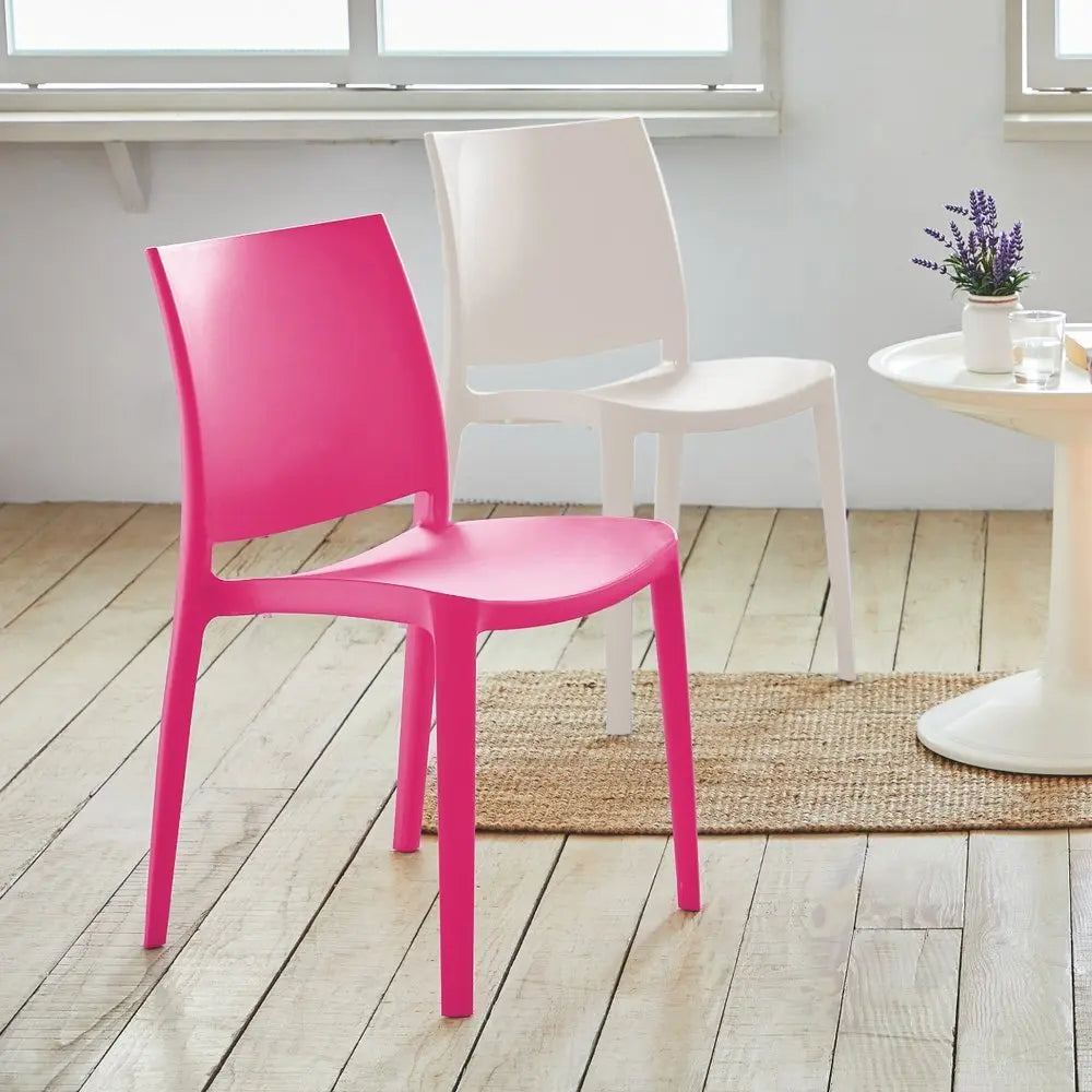Set of Four Fuchsia Heavy Duty Plastic Outdoor Stacking Dining Chairs - NOBLE HOME INTERIORS