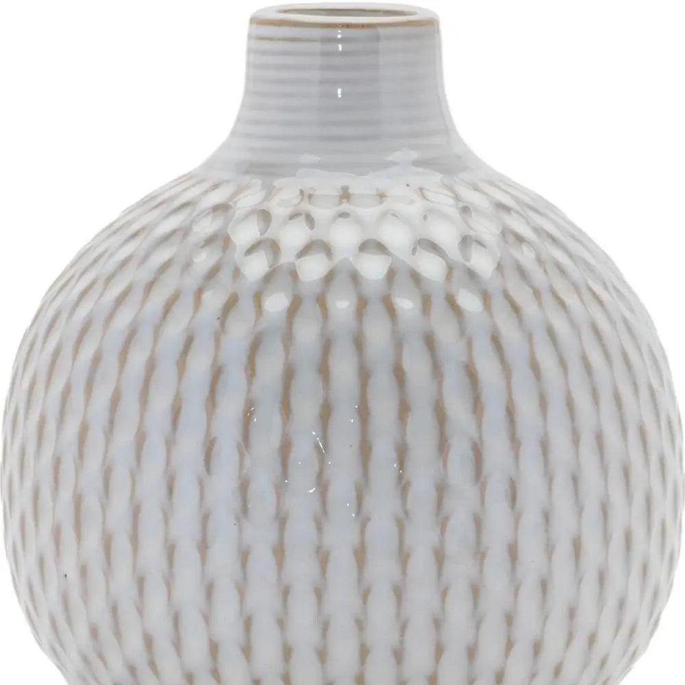 Set of Four Natural And Off White Ceramic Bud Vases With Sculptural Details - NOBLE HOME INTERIORS