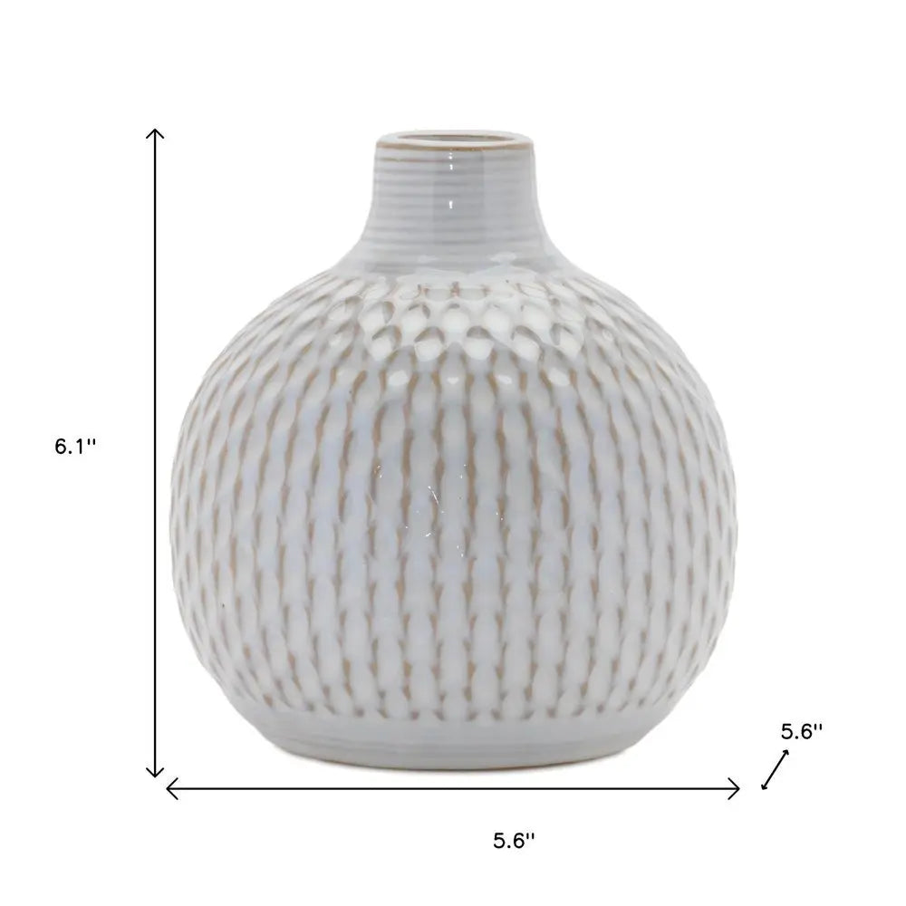 Set of Four Natural And Off White Ceramic Bud Vases With Sculptural Details - NOBLE HOME INTERIORS