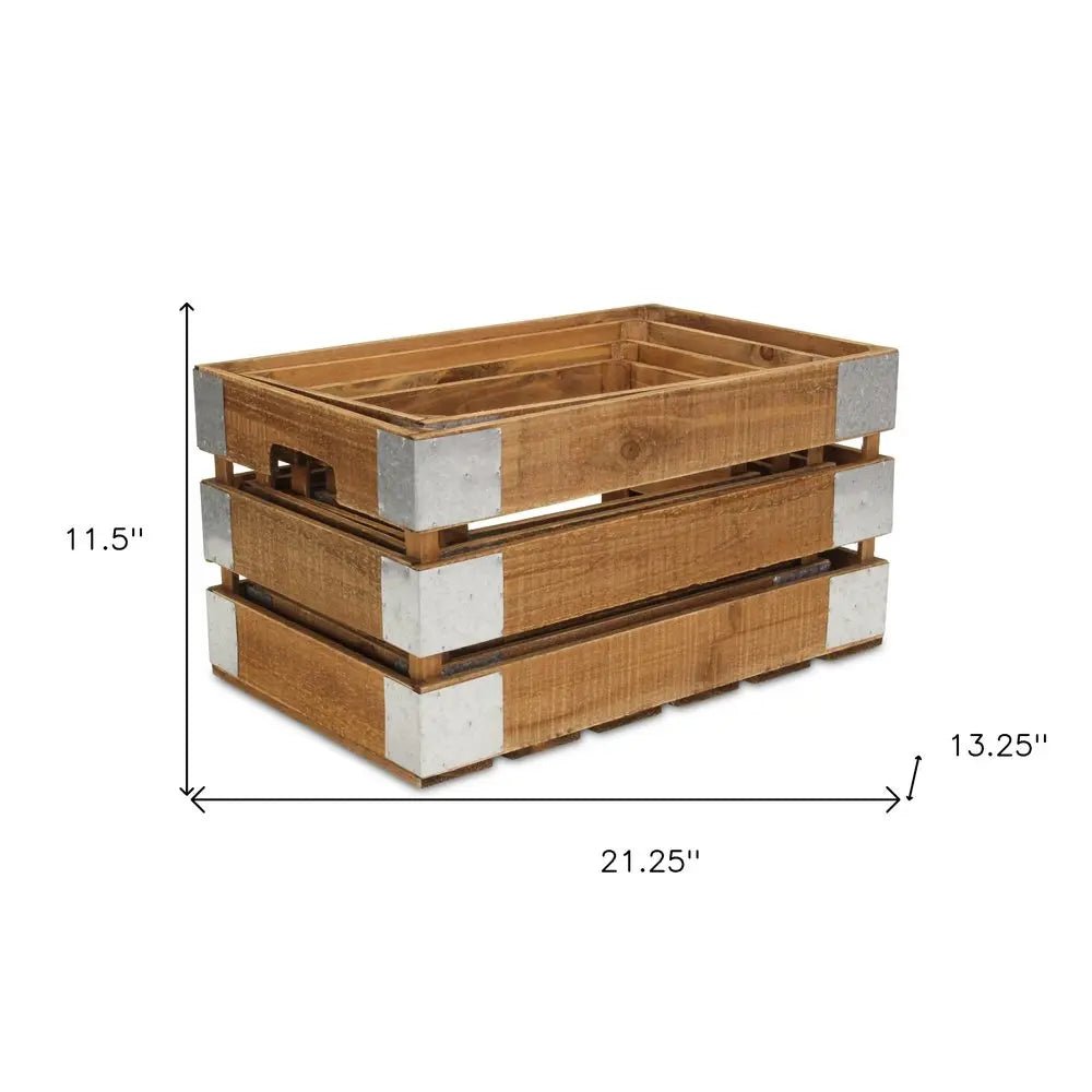 Set of Four Natural Solid Wood And Metal Crate - NOBLE HOME INTERIORS