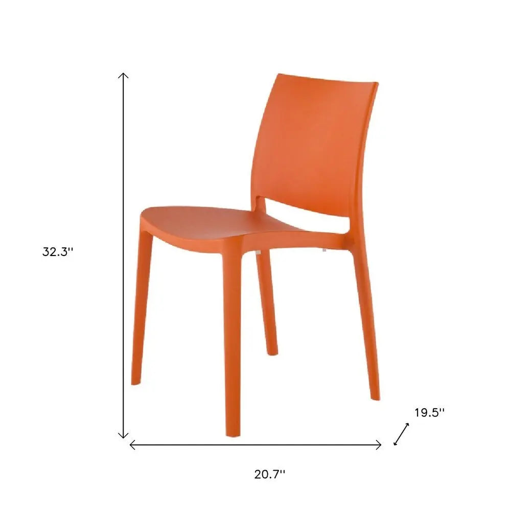 Set of Four Orange Heavy Duty Plastic Outdoor Stacking Dining Chairs - NOBLE HOME INTERIORS