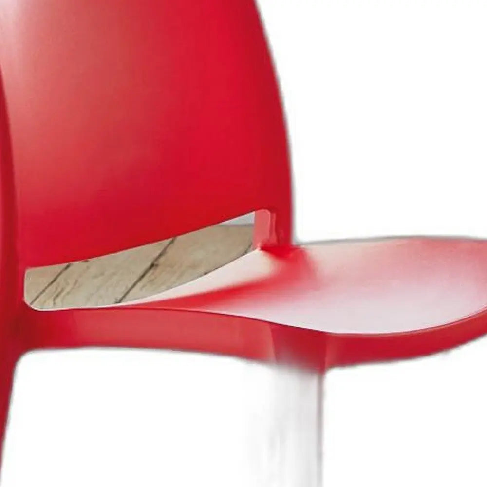 Set of Four Red Heavy Duty Plastic Outdoor Stacking Dining Chairs - NOBLE HOME INTERIORS