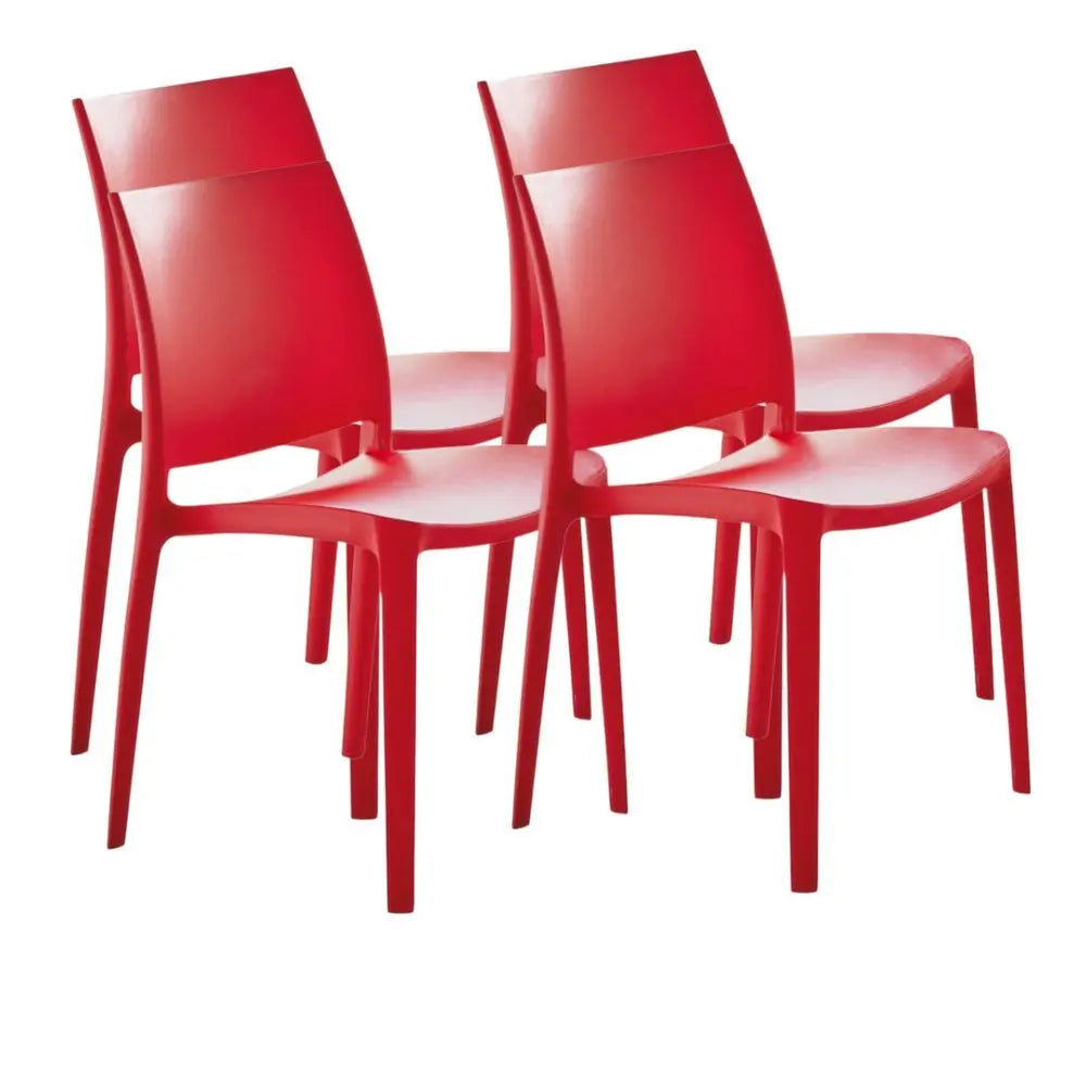 Set of Four Red Heavy Duty Plastic Outdoor Stacking Dining Chairs - NOBLE HOME INTERIORS