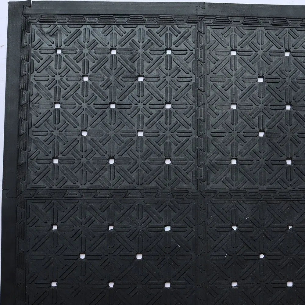 Set Of Four Square Interlocking Black Rubber Indoor Outdoor Mats - NOBLE HOME INTERIORS