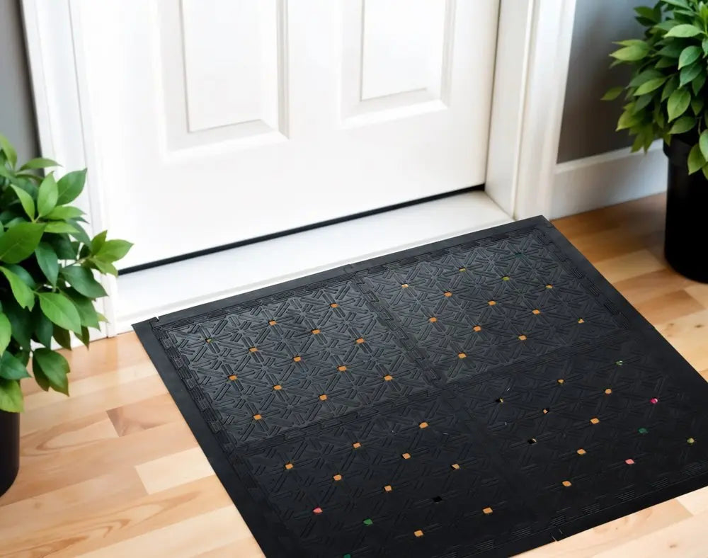 Set Of Four Square Interlocking Black Rubber Indoor Outdoor Mats - NOBLE HOME INTERIORS