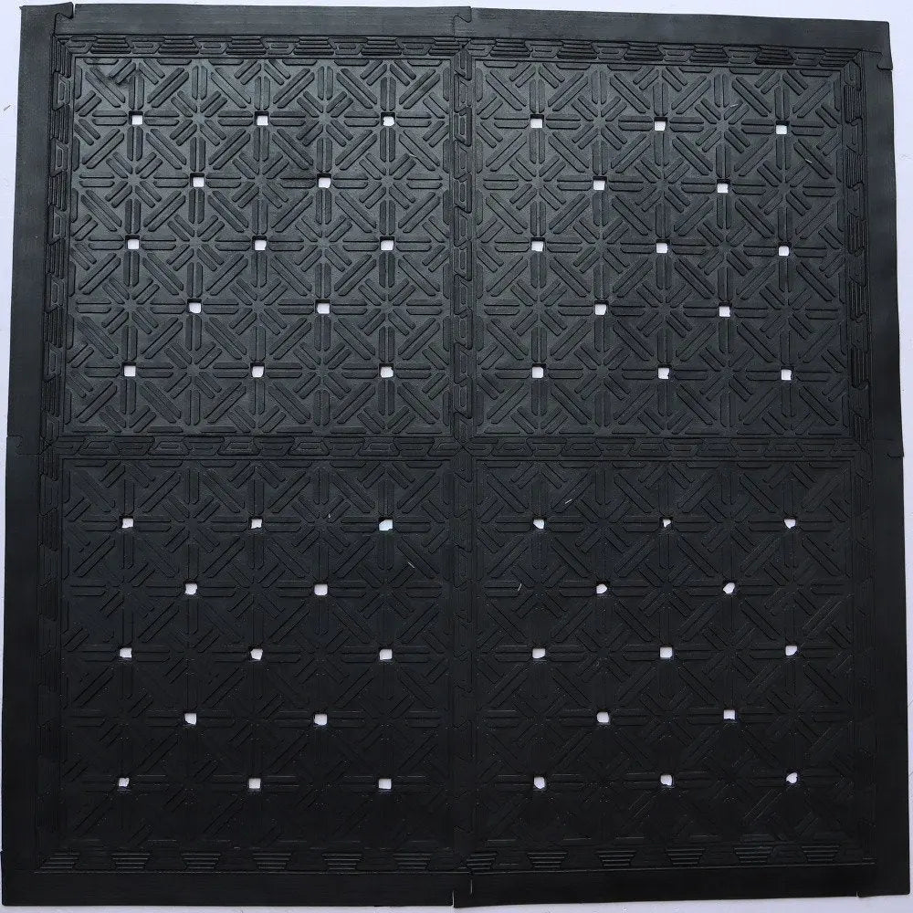 Set Of Four Square Interlocking Black Rubber Indoor Outdoor Mats - NOBLE HOME INTERIORS