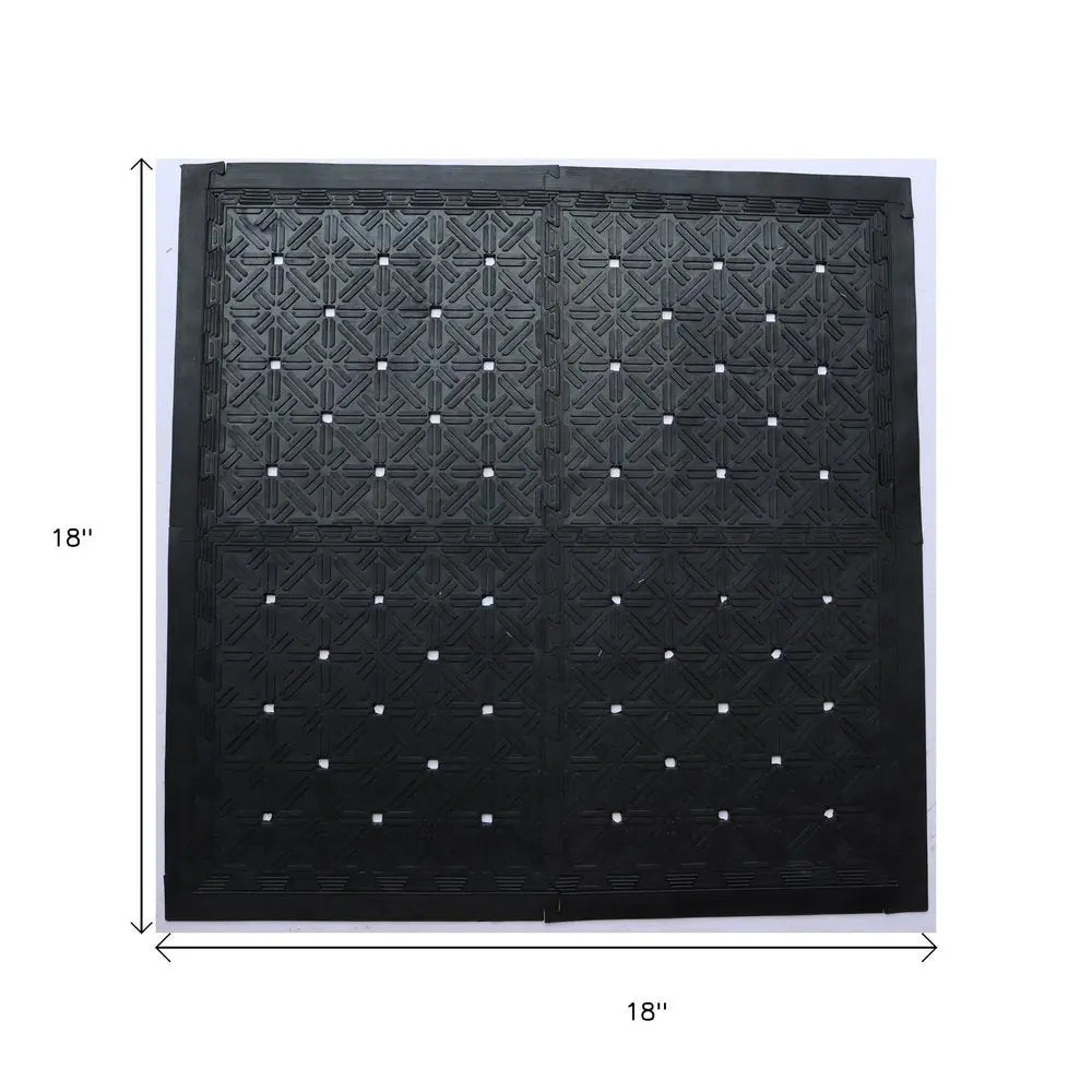 Set Of Four Square Interlocking Black Rubber Indoor Outdoor Mats - NOBLE HOME INTERIORS