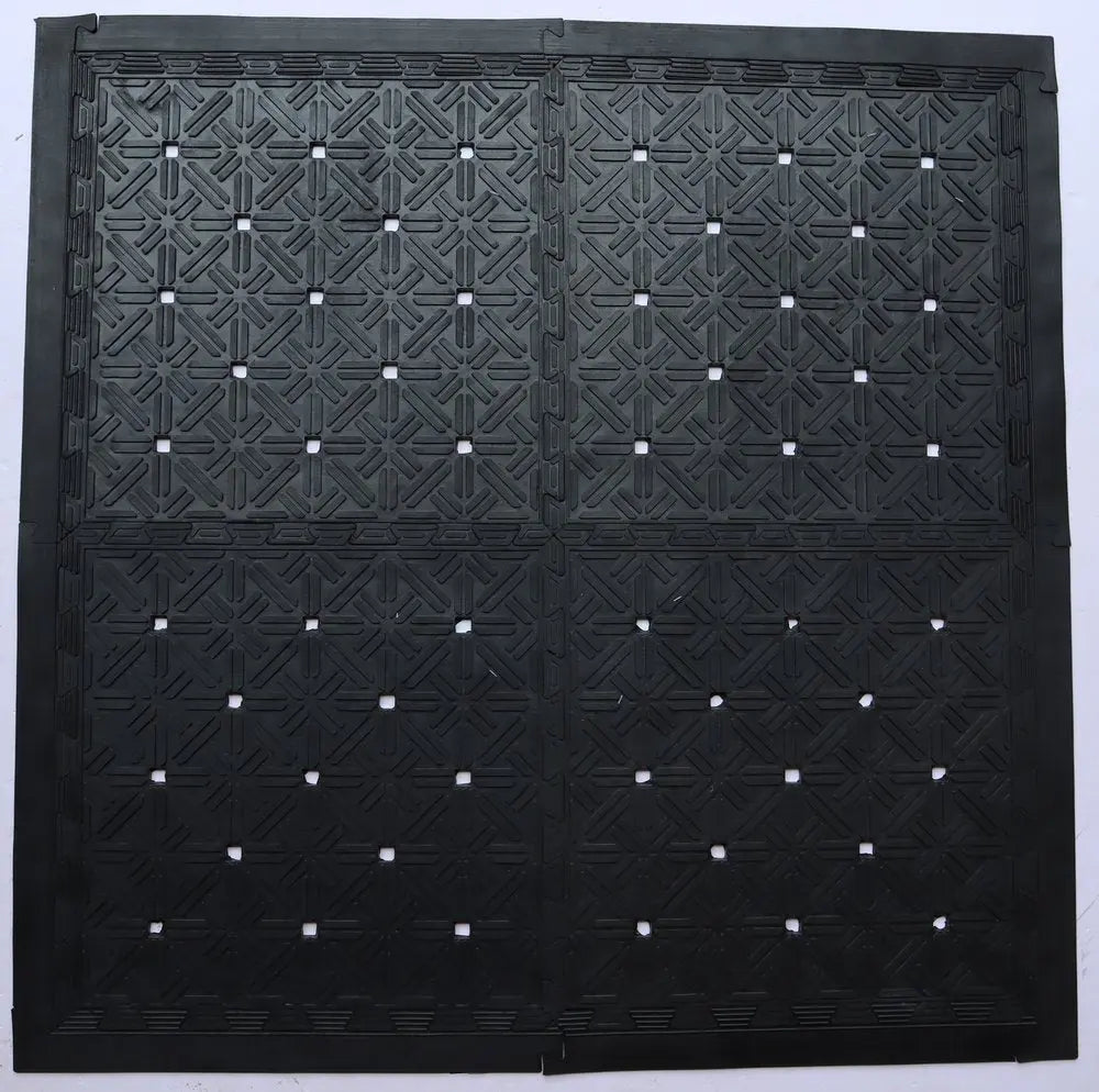 Set Of Four Square Interlocking Black Rubber Indoor Outdoor Mats - NOBLE HOME INTERIORS