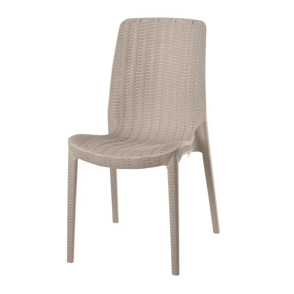 Set of Four Taupe Heavy Duty Plastic Outdoor Stacking Dining Chairs - NOBLE HOME INTERIORS