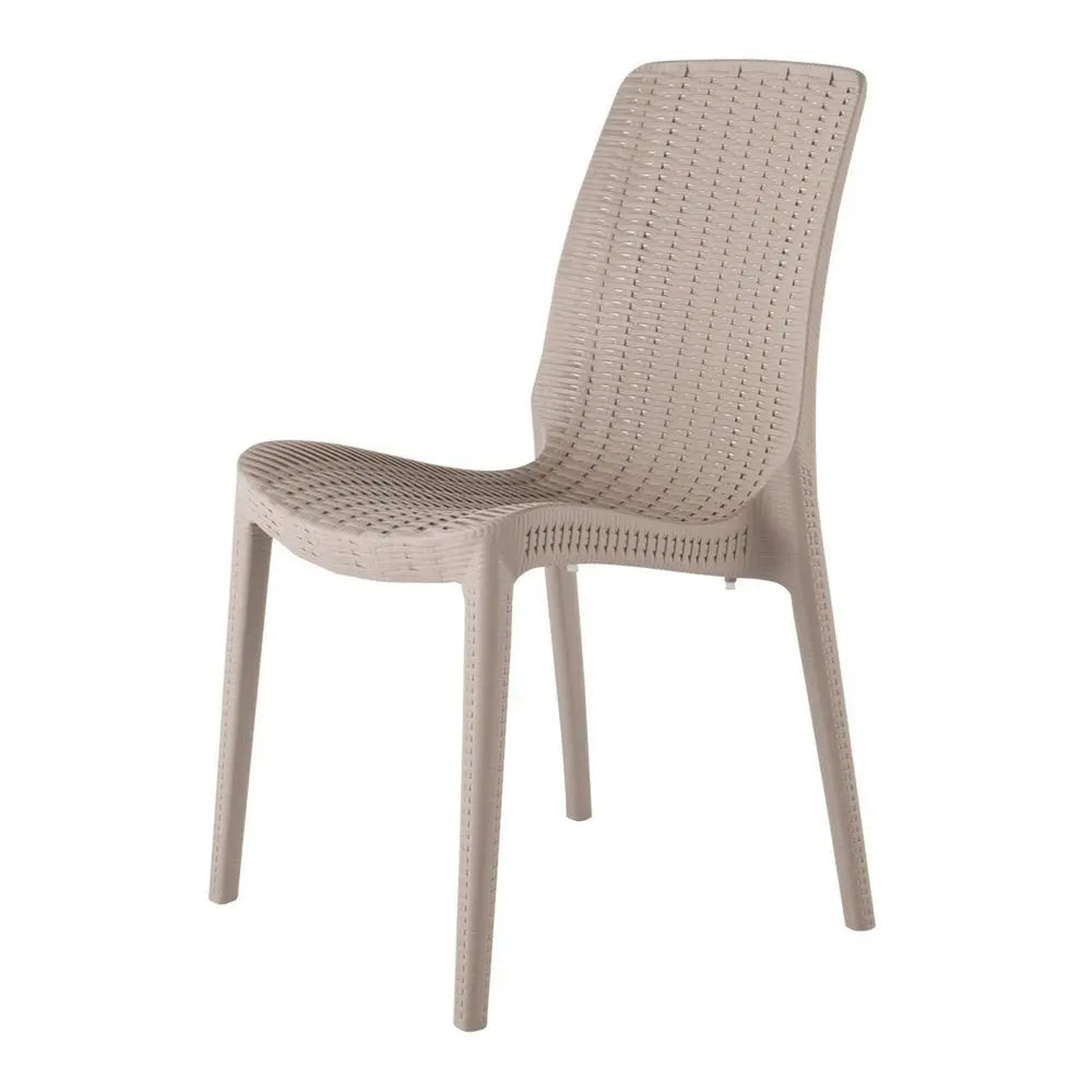 Set of Four Taupe Heavy Duty Plastic Outdoor Stacking Dining Chairs - NOBLE HOME INTERIORS