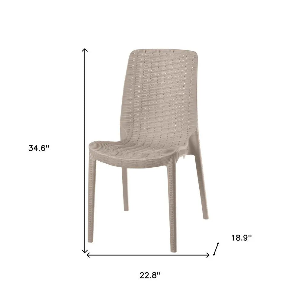 Set of Four Taupe Heavy Duty Plastic Outdoor Stacking Dining Chairs - NOBLE HOME INTERIORS
