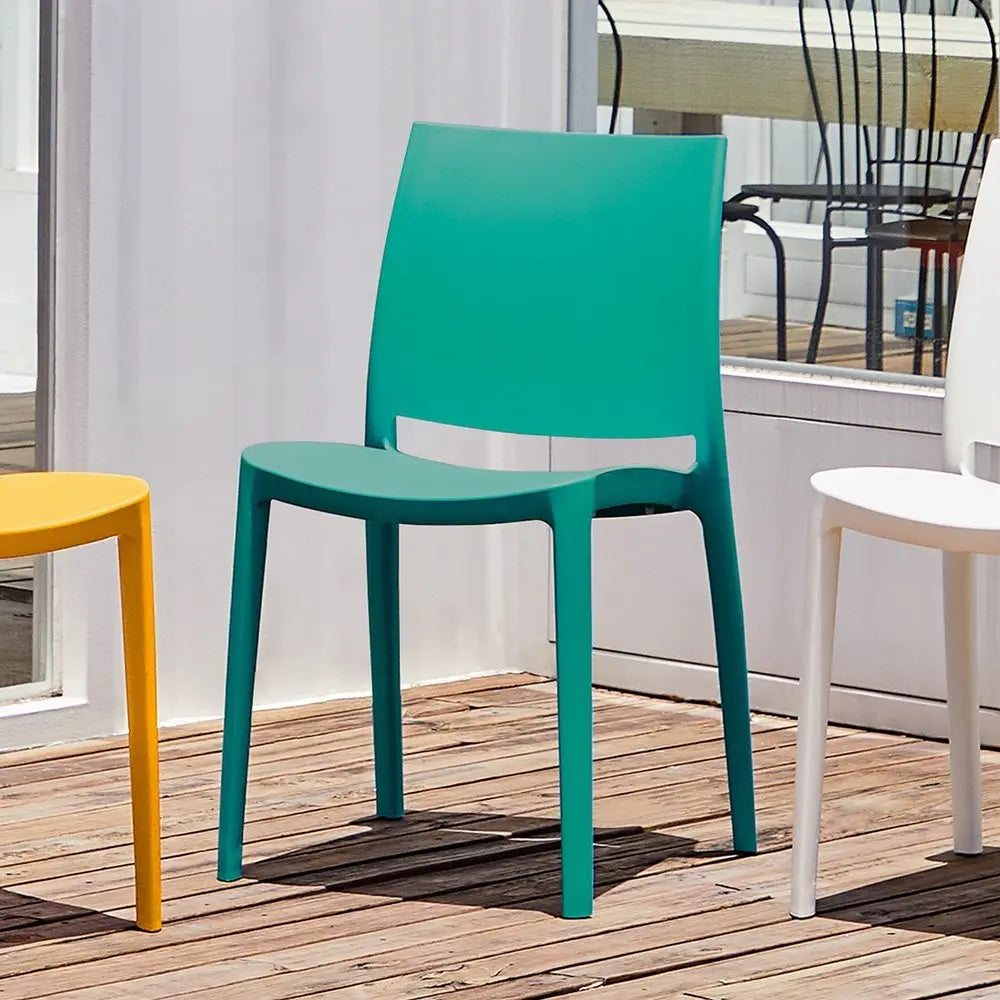 Set of Four Turquoise Heavy Duty Plastic Outdoor Stacking Dining Chairs - NOBLE HOME INTERIORS