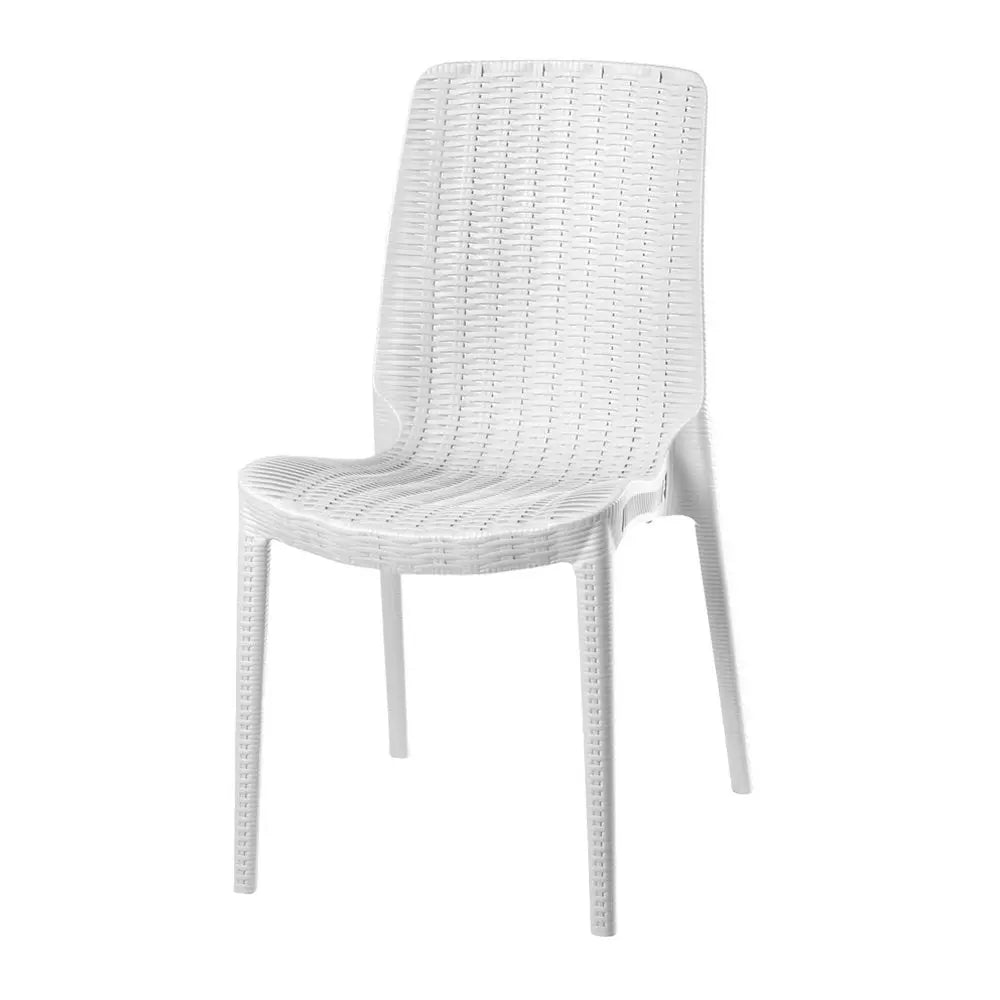 Set of Four White Heavy Duty Plastic Outdoor Stacking Dining Chairs - NOBLE HOME INTERIORS