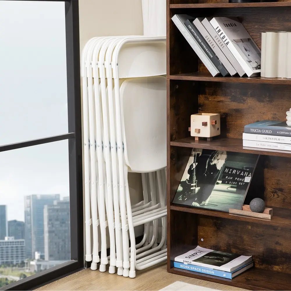 Set of Four White Metal Outdoor Folding Stacking Dining Chairs - NOBLE HOME INTERIORS