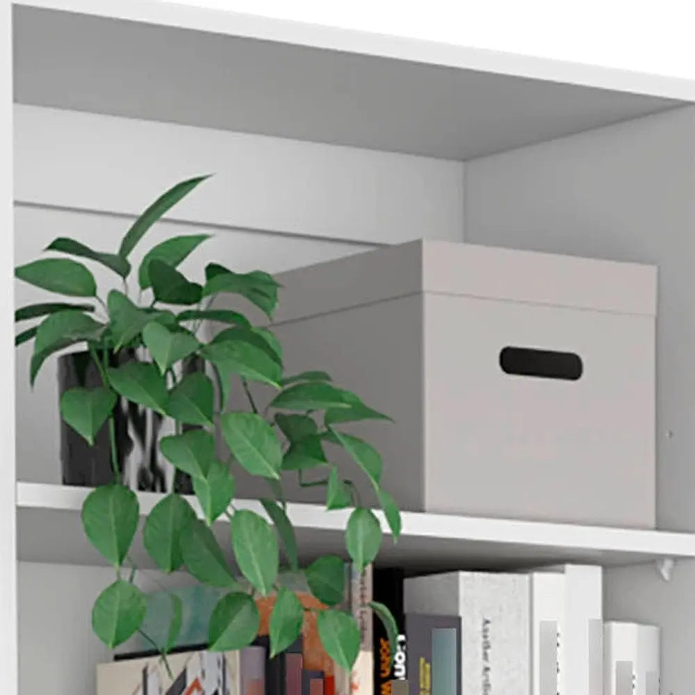 Set of Four White Wood Seventeen Tier Modular Bookcase with Two Doors - NOBLE HOME INTERIORS