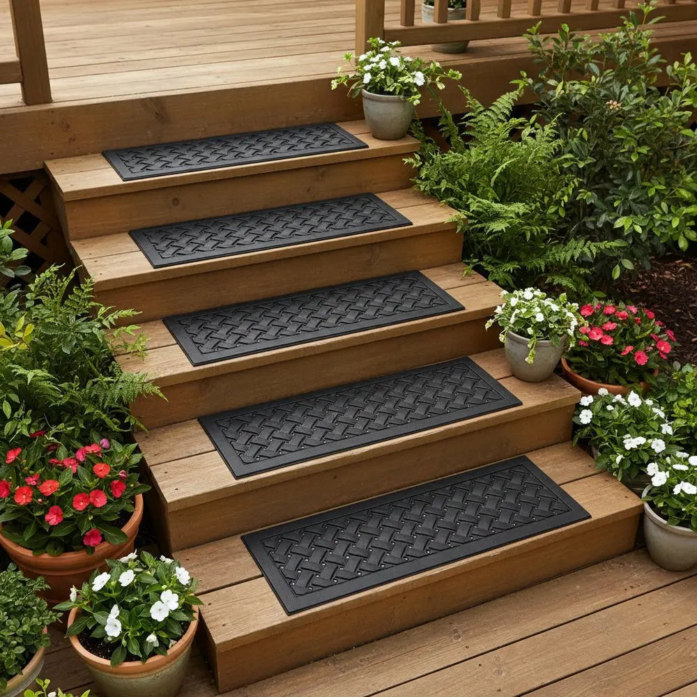 Set Of Six Black Lattice Outdoor Rubber Stair Treads - NOVA HOME FURNITURE