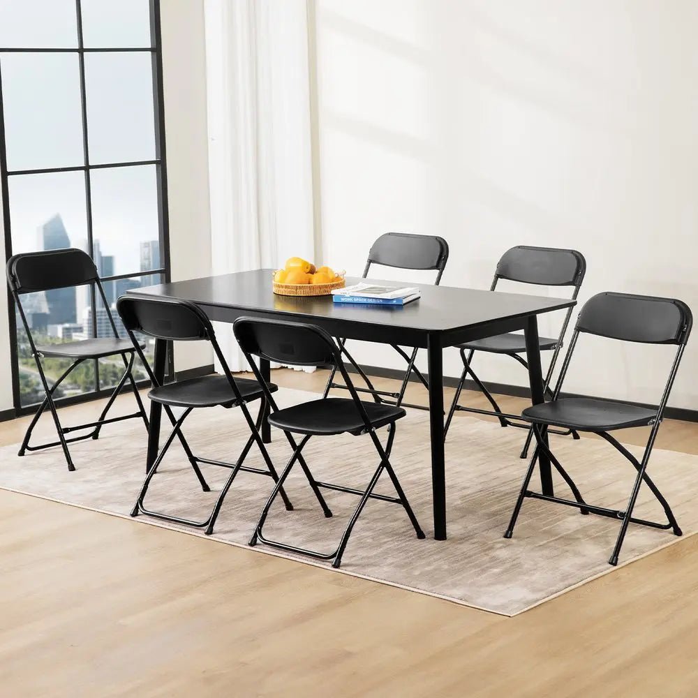 Set of Six Black Metal Outdoor Folding Stacking Dining Chairs - NOBLE HOME INTERIORS