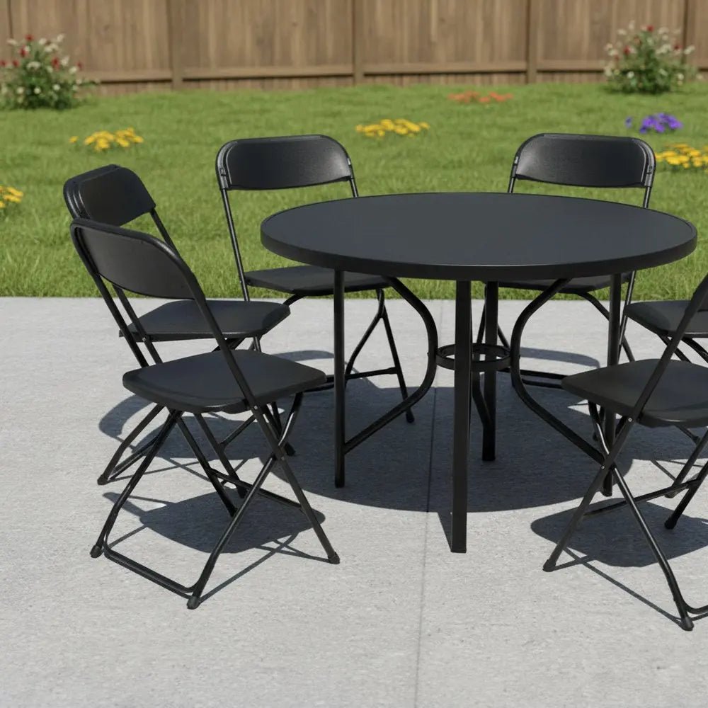 Set of Six Black Metal Outdoor Folding Stacking Dining Chairs - NOBLE HOME INTERIORS