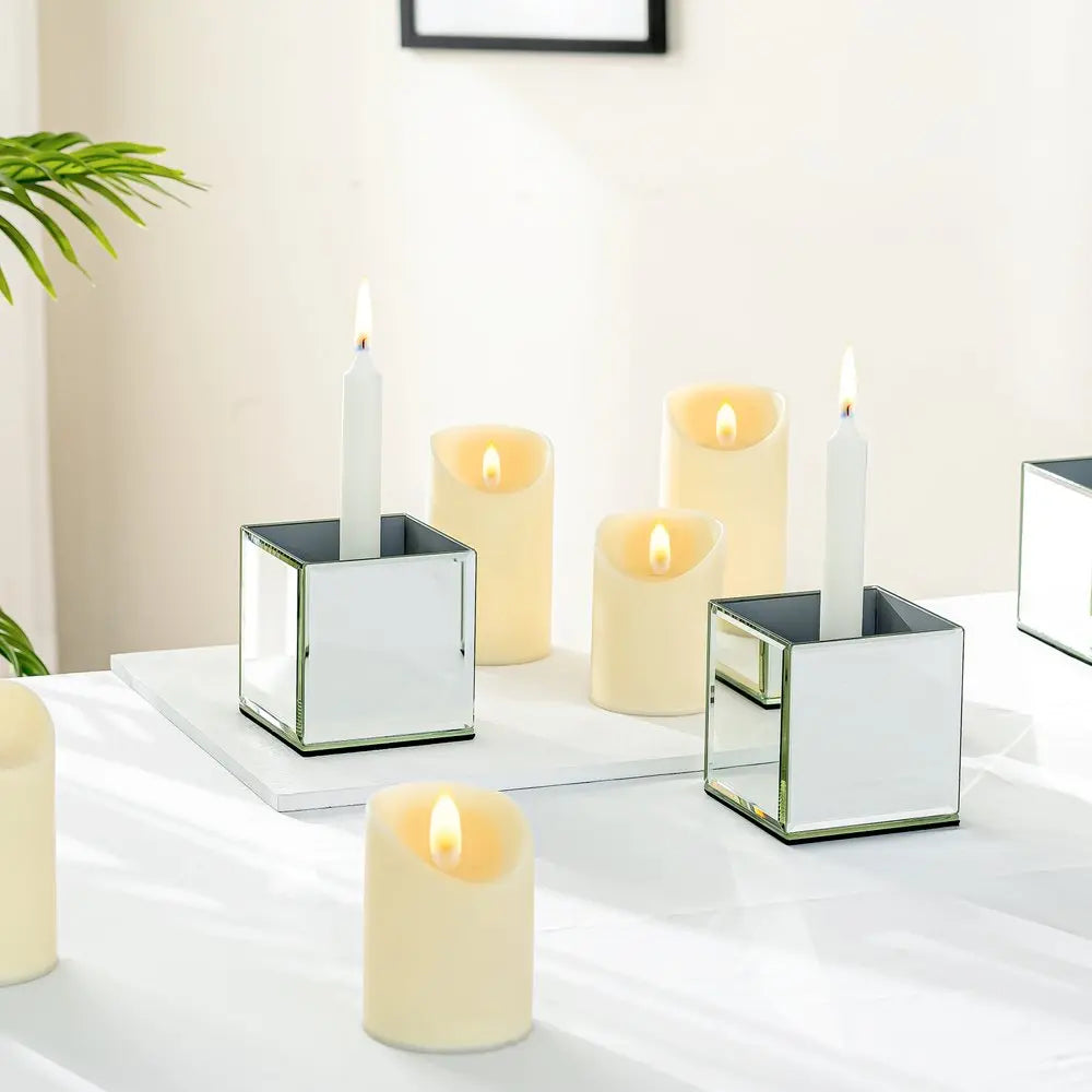 Set of Six Silver Mirrored Glass Square Table Vases - NOBLE HOME INTERIORS