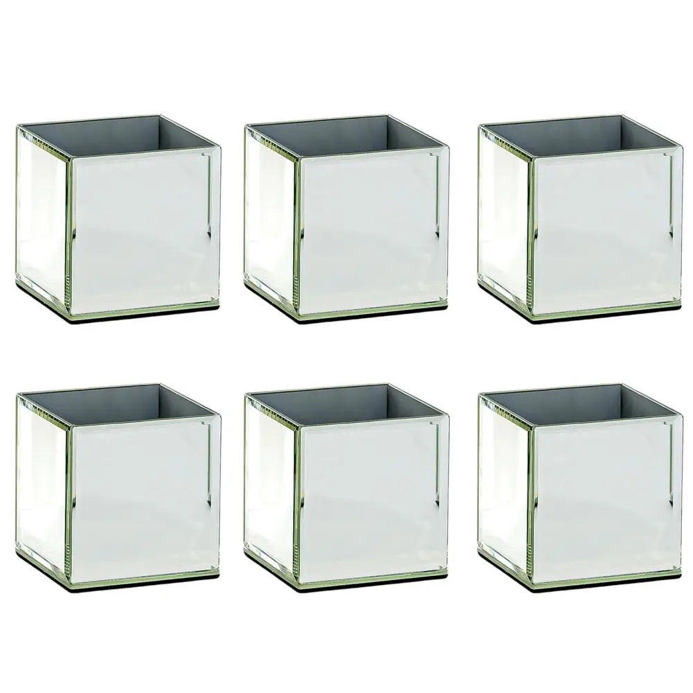 Set of Six Silver Mirrored Glass Square Table Vases - NOBLE HOME INTERIORS