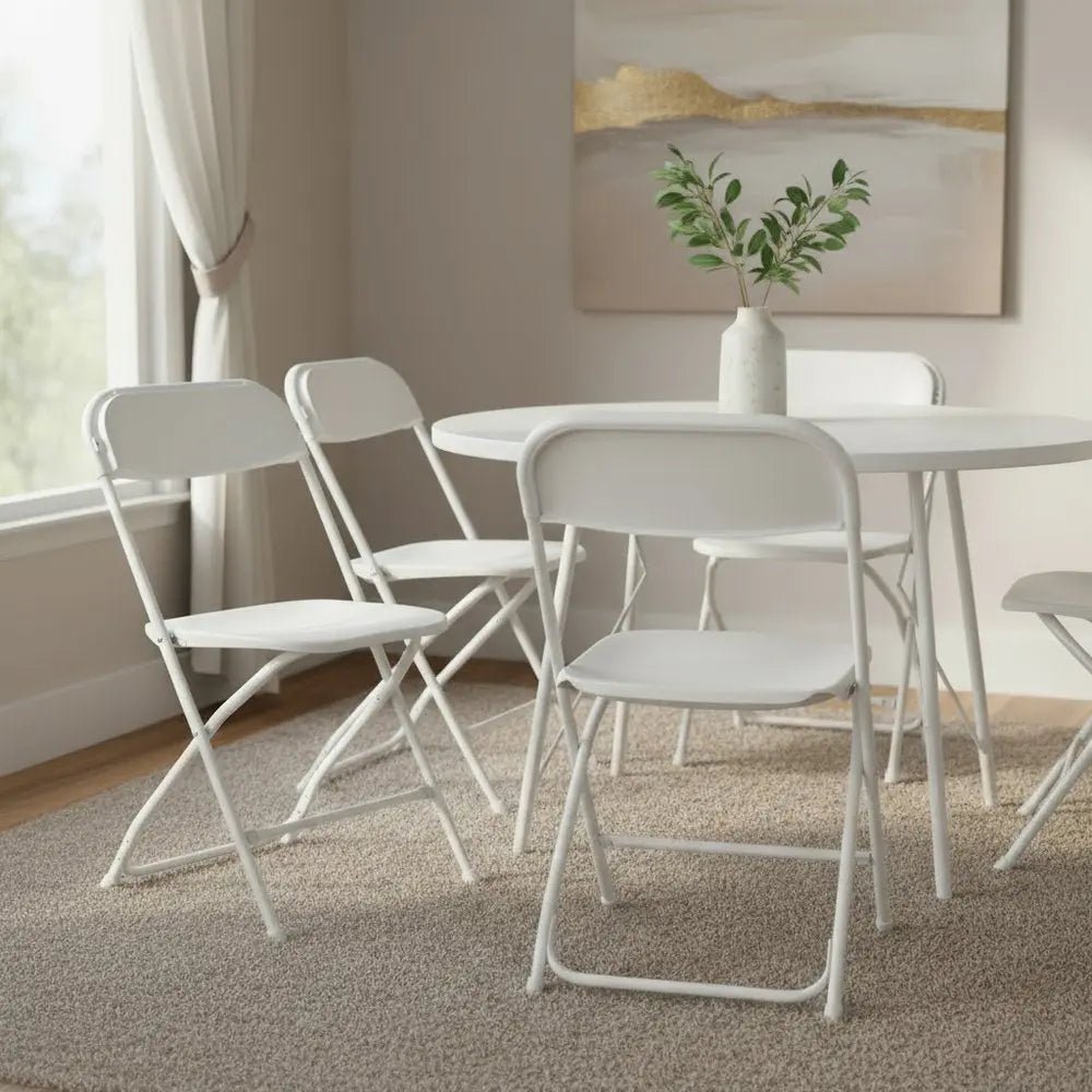 Set of Six White Metal Outdoor Folding Stacking Dining Chairs - NOBLE HOME INTERIORS