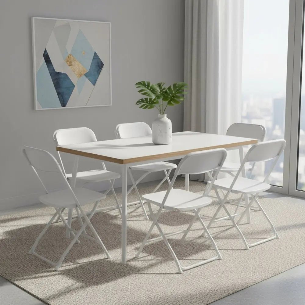Set of Six White Metal Outdoor Folding Stacking Dining Chairs - NOBLE HOME INTERIORS