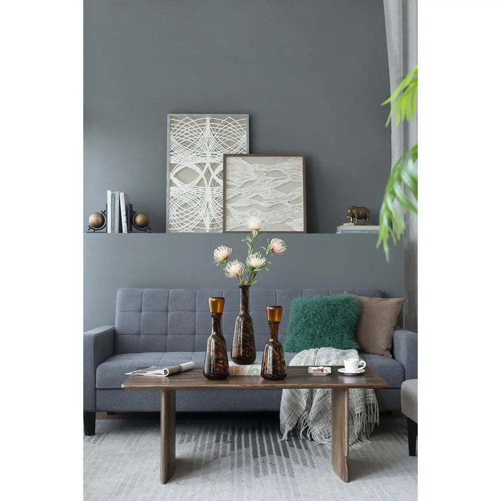 Set of Three Amber Abstract Swirl Glass Decorative Bottles With Stoppers - NOBLE HOME INTERIORS