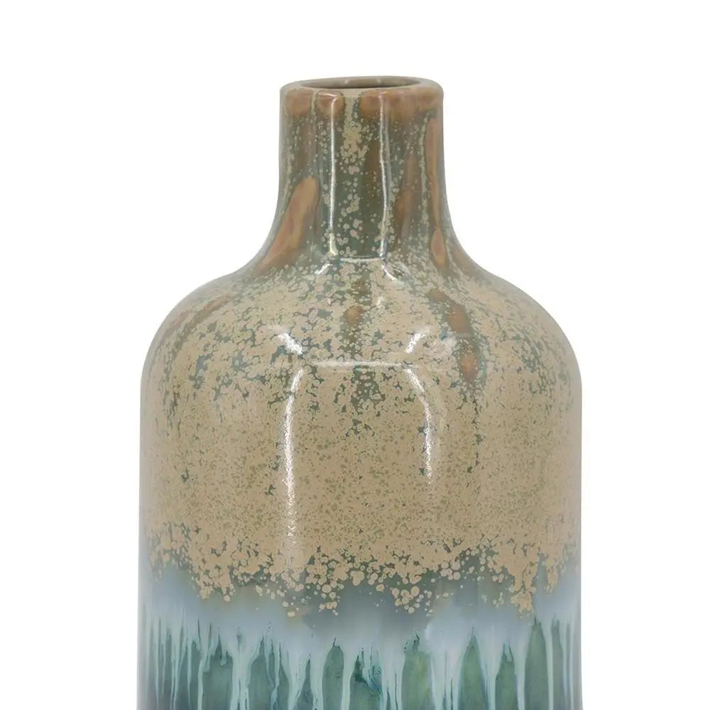 Set of Three Beige Blue And Green Round Ceramic Table Vase - NOBLE HOME INTERIORS