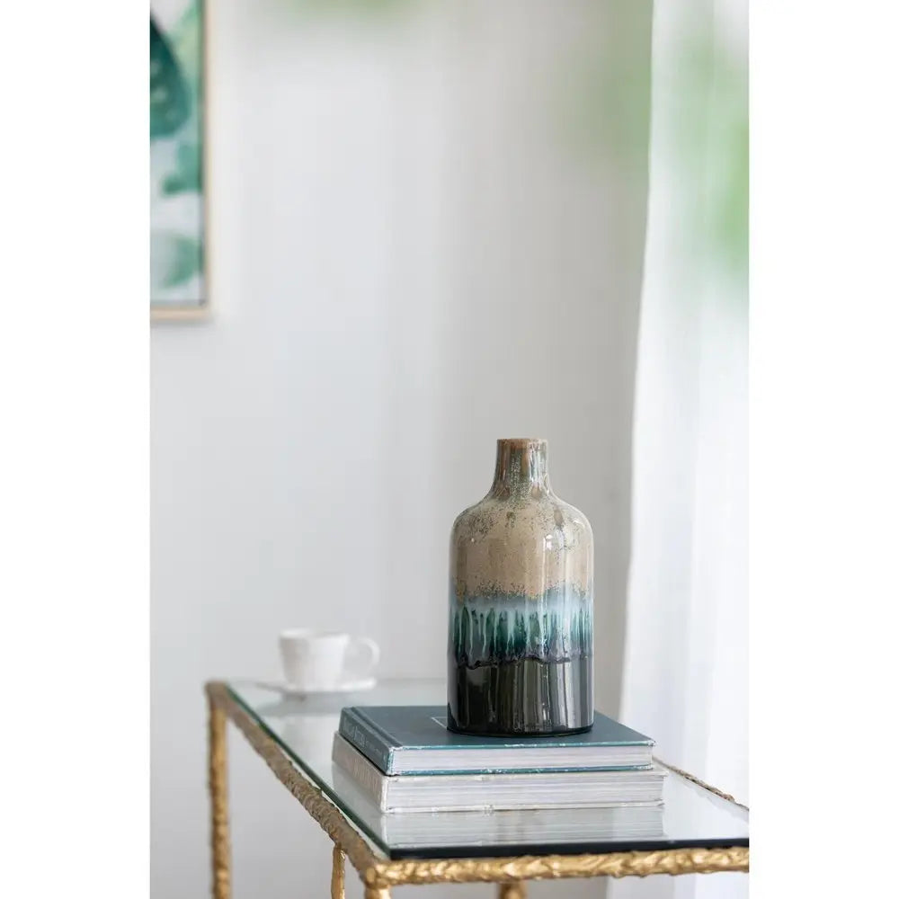 Set of Three Beige Blue And Green Round Ceramic Table Vase - NOBLE HOME INTERIORS