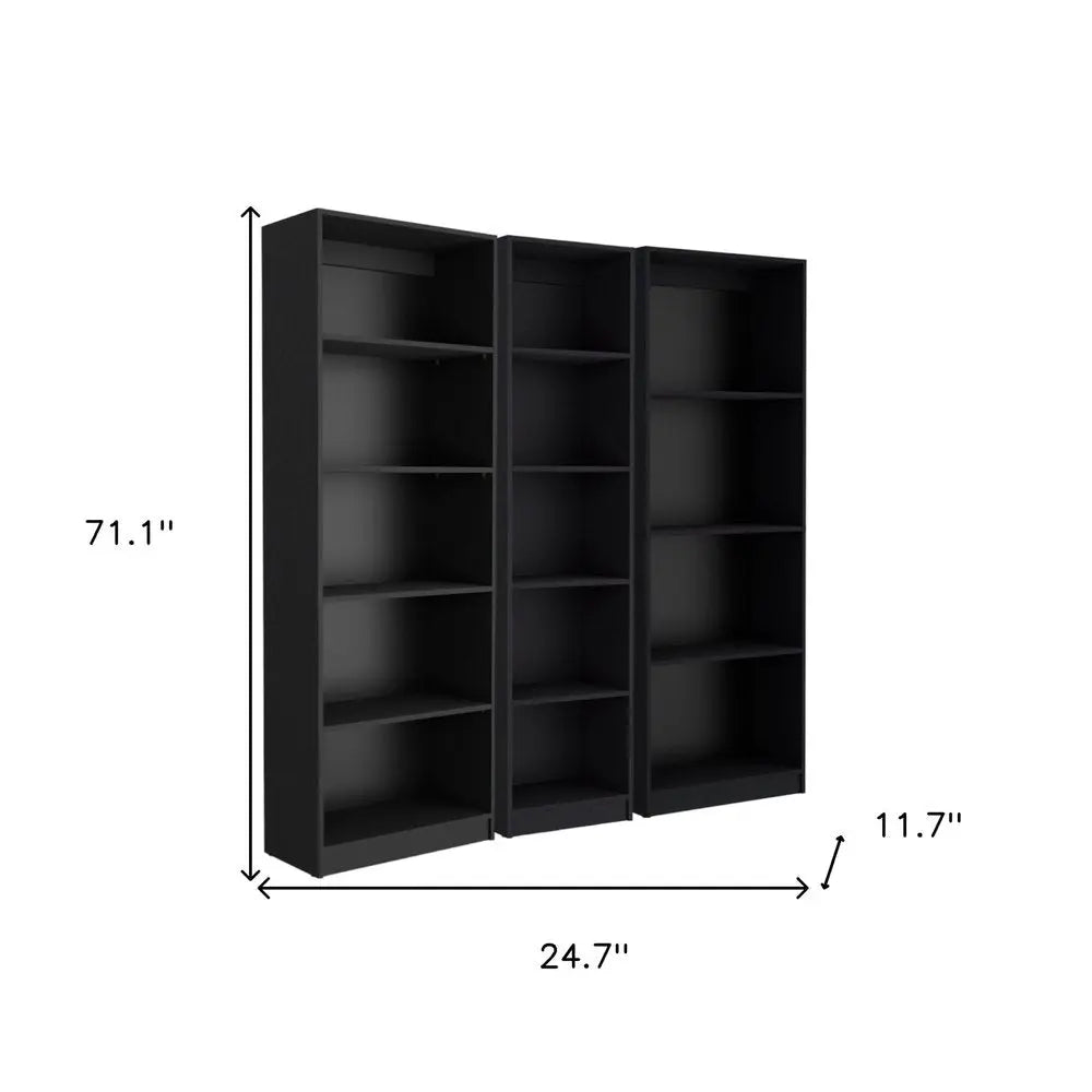 Set of Three Black Five Tier Bookcase - NOBLE HOME INTERIORS