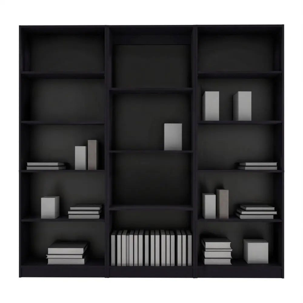 Set of Three Black Wood Four Tier Bookcases - NOBLE HOME INTERIORS