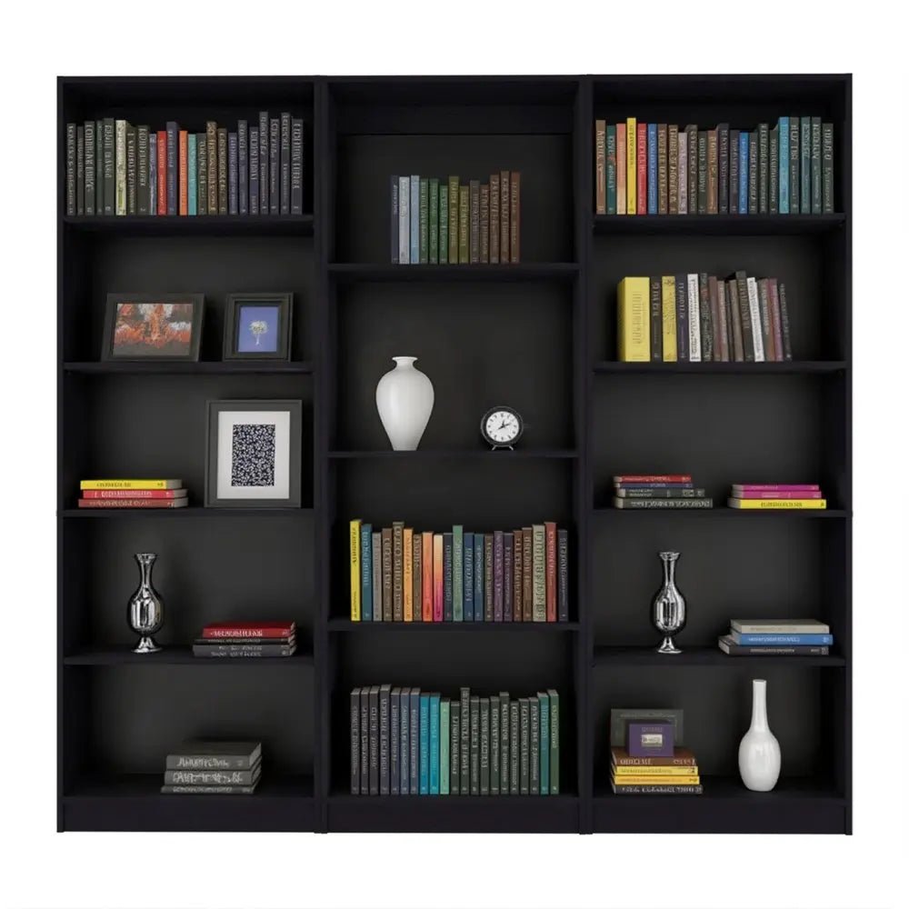 Set of Three Black Wood Four Tier Bookcases - NOBLE HOME INTERIORS