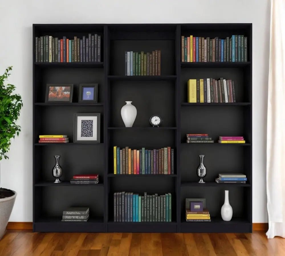 Set of Three Black Wood Four Tier Bookcases - NOBLE HOME INTERIORS