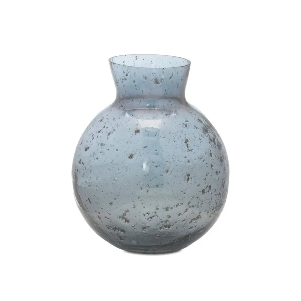 Set of Three Blue And Gray Seeded Glass Table Vases - NOBLE HOME INTERIORS