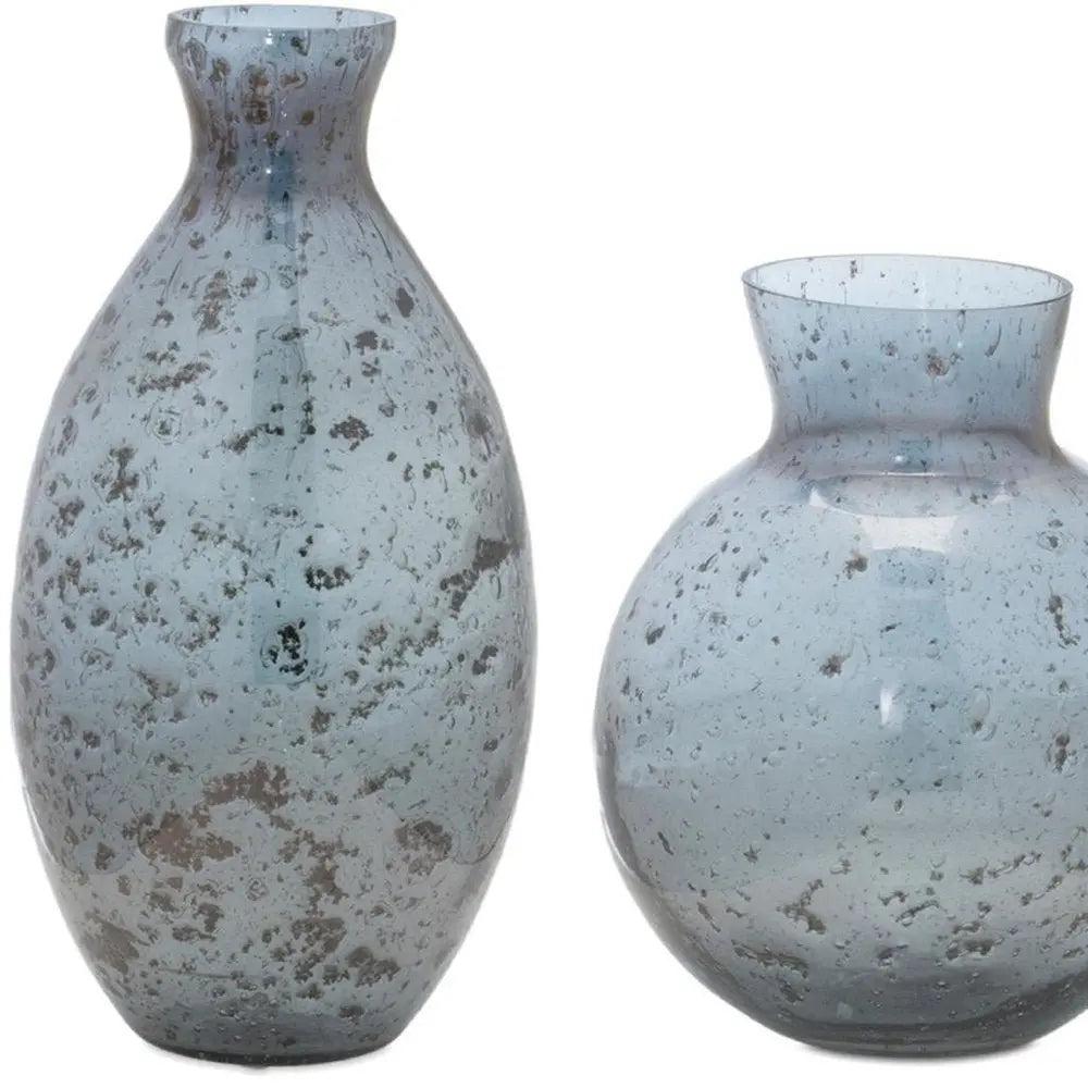 Set of Three Blue And Gray Seeded Glass Table Vases - NOBLE HOME INTERIORS