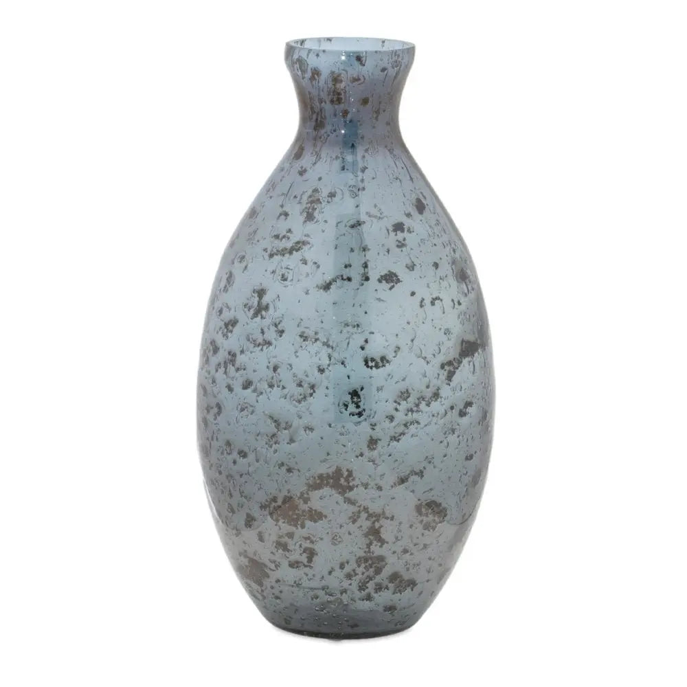 Set of Three Blue And Gray Seeded Glass Table Vases - NOBLE HOME INTERIORS