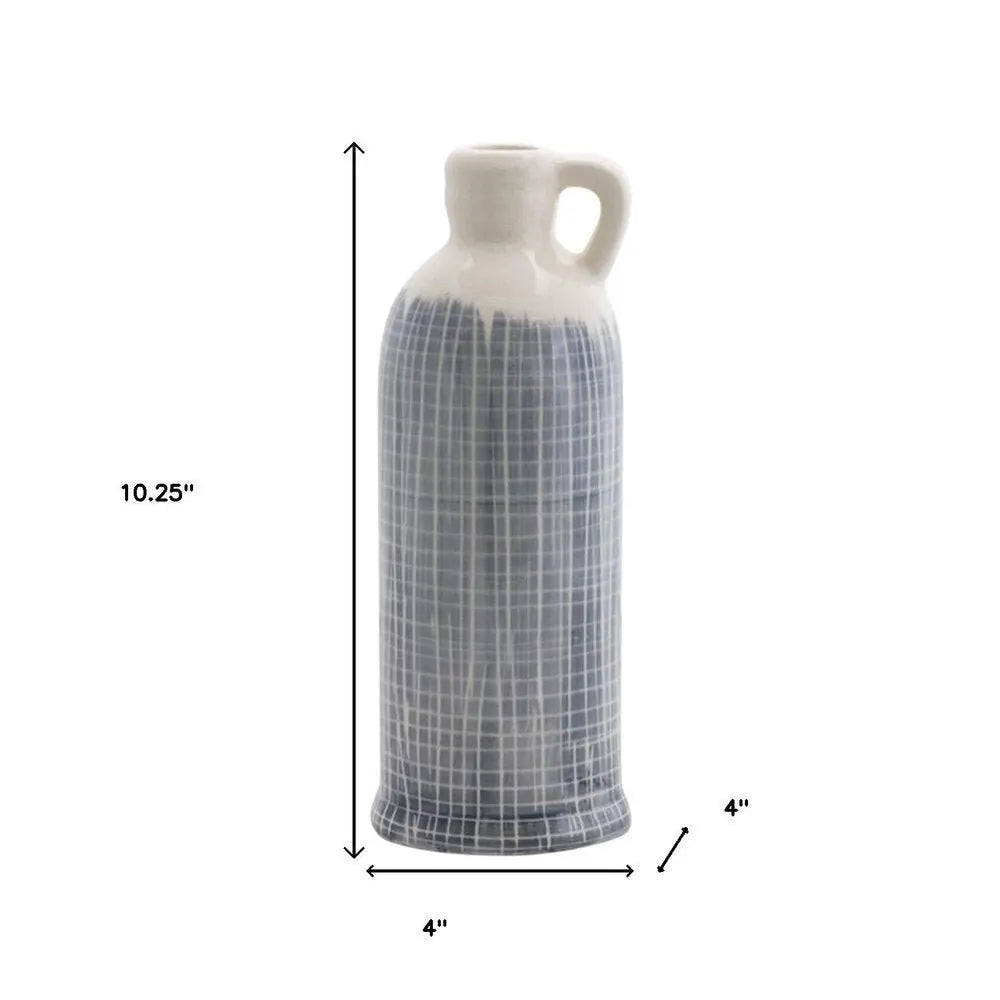 Set of Three Blue And White Checkered Round Clay Table Vase - NOBLE HOME INTERIORS