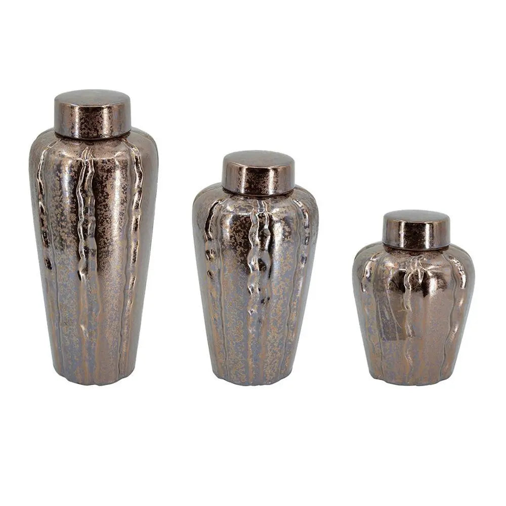 Set of Three Bronze And Silver Round Ceramic Table Vase - NOBLE HOME INTERIORS