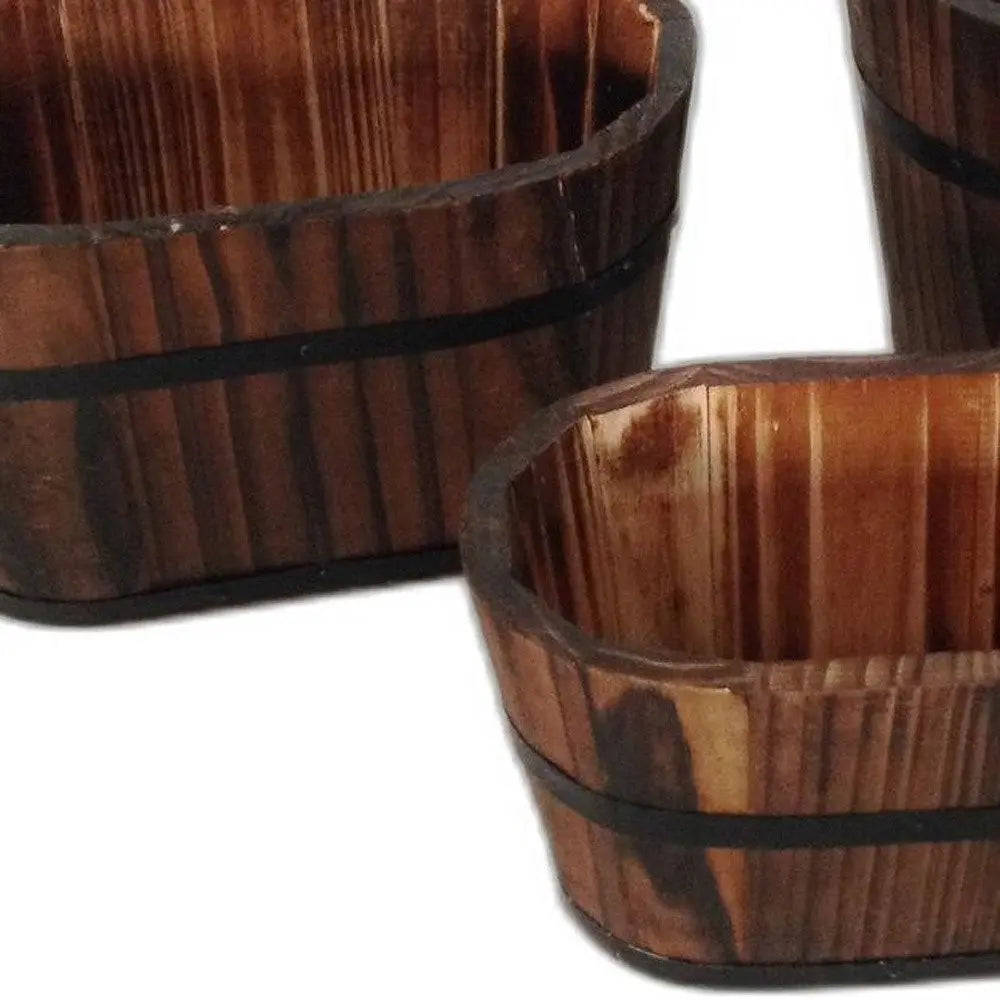 Set of Three Brown Solid Wood Rectangular Pot Planter - NOBLE HOME INTERIORS