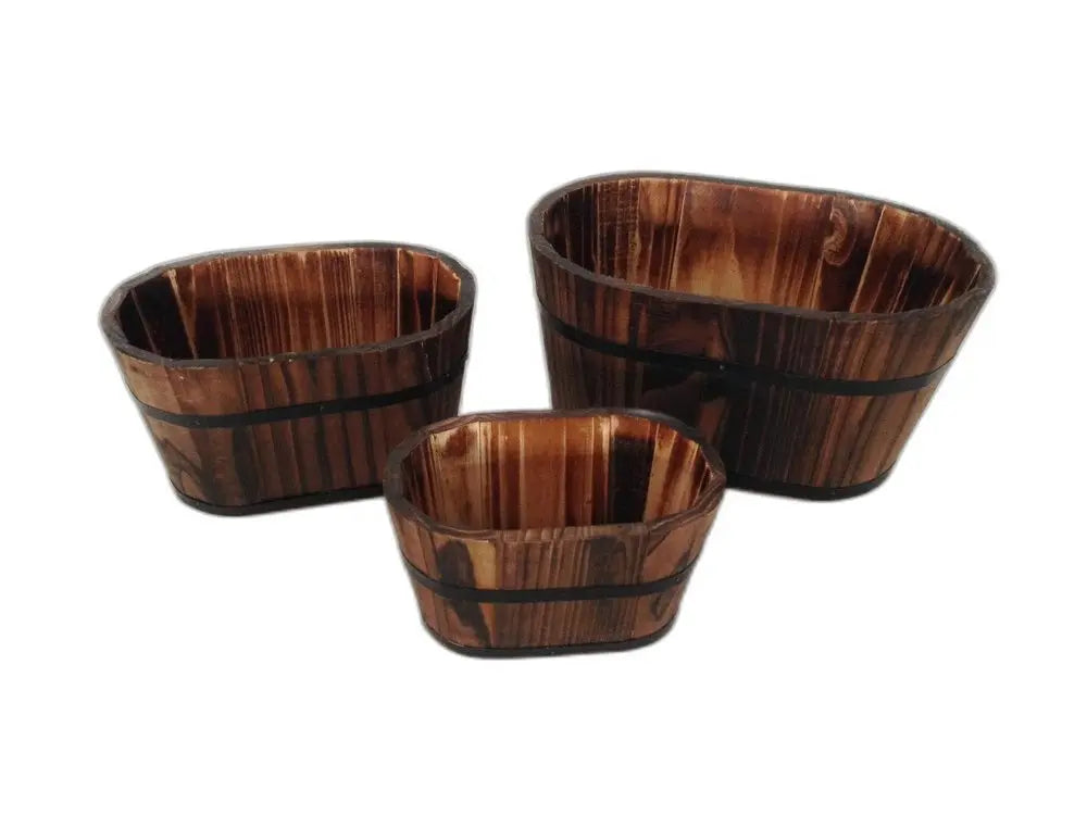 Set of Three Brown Solid Wood Rectangular Pot Planter - NOBLE HOME INTERIORS