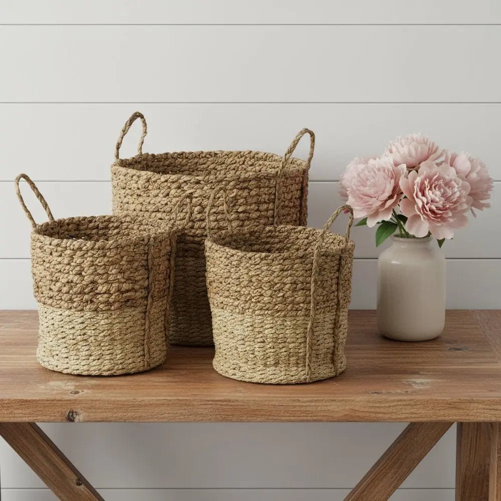Set of Three Brown Wicker Basket - NOBLE HOME INTERIORS