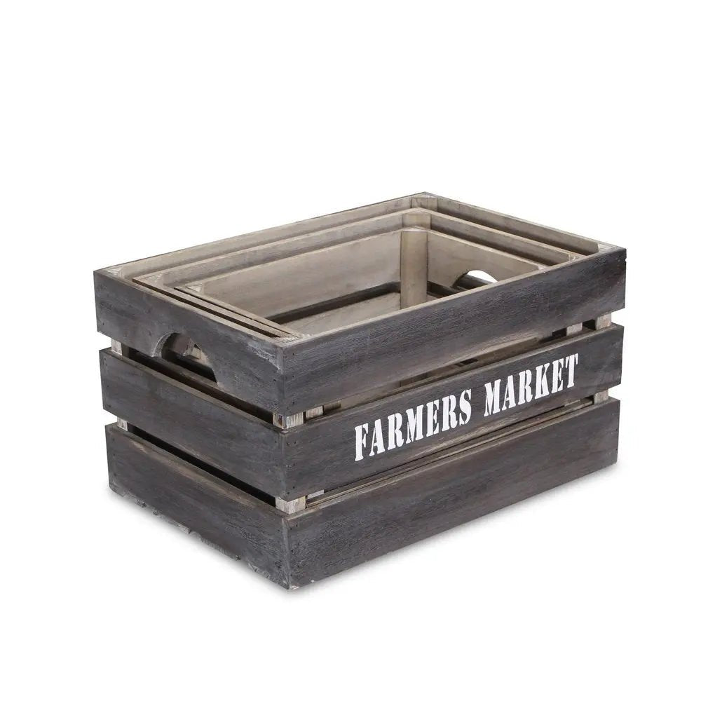 Set of Three Dark Brown Solid Wood Crate - NOBLE HOME INTERIORS