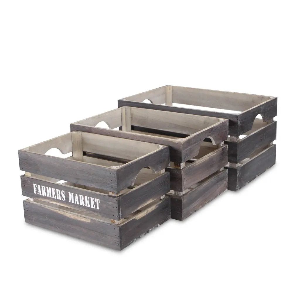 Set of Three Dark Brown Solid Wood Crate - NOBLE HOME INTERIORS