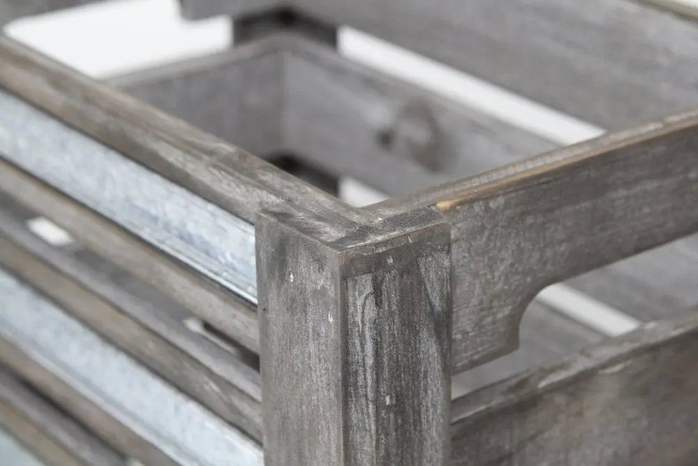 Set of Three Gray Solid Wood And Metal Crate - NOBLE HOME INTERIORS